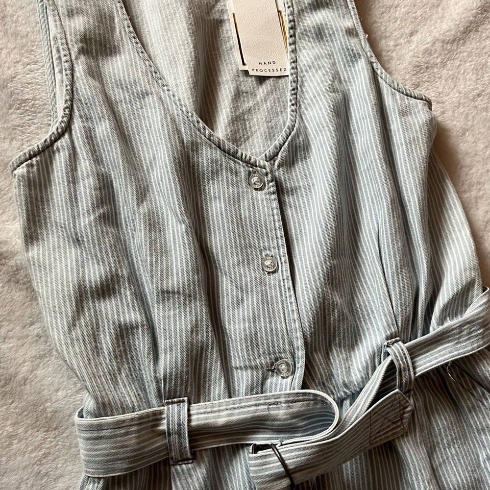 Obey Goldwide Denim Jumpsuit Women’s Small Blue Sleeveless Wide Leg NWT